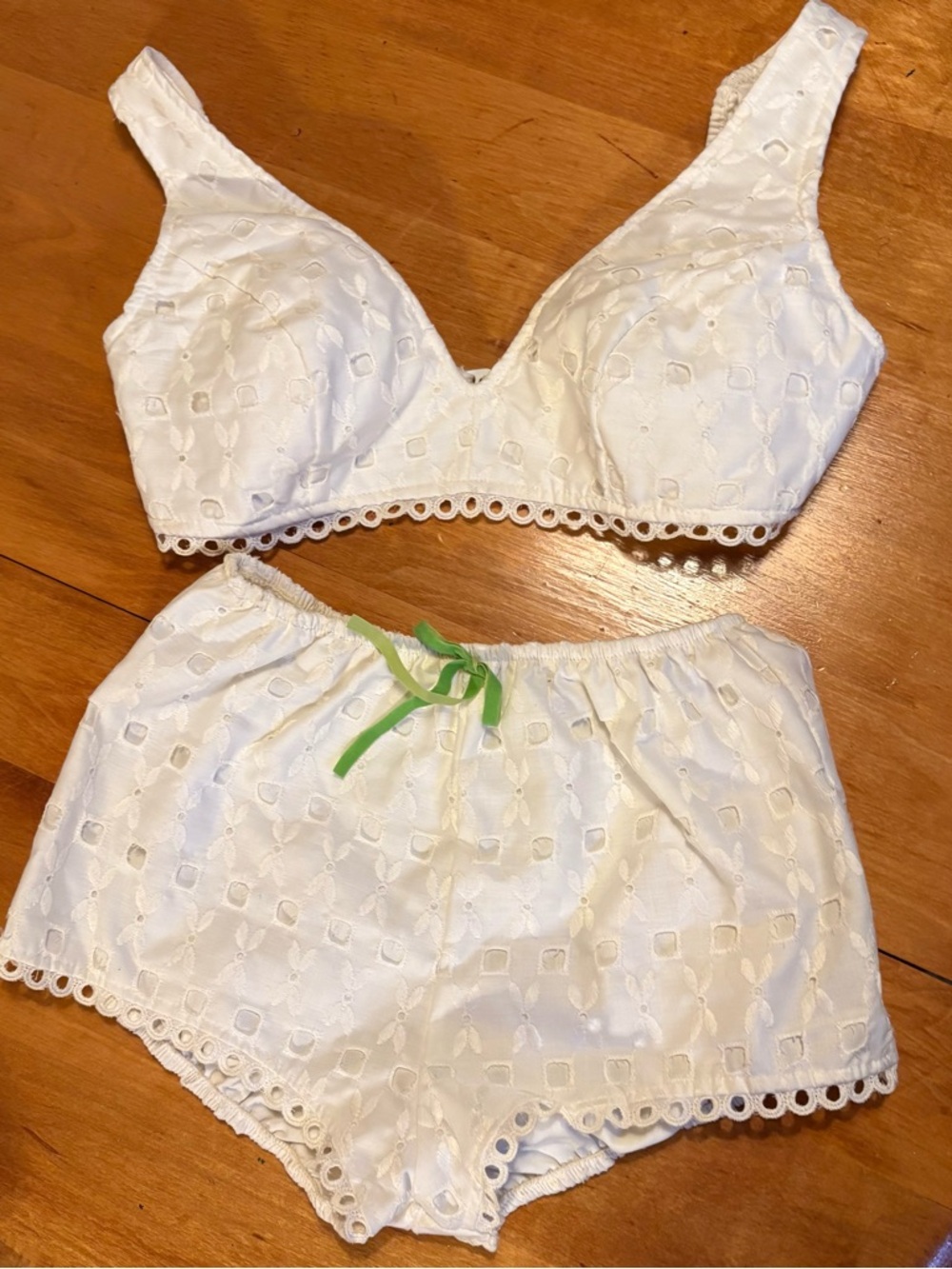 White Eyelet Lingerie set Bralette & Shorts Cottagecore Boho Size 36/38